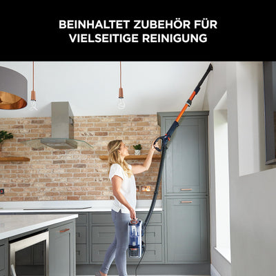 Shark Staubsauger 0,83L mit Anti-Hair-Wrap-Technologie, DuoClean-Staubsauger mit Powered Lift-Away und Tier-, Polster- & Fugendüsen, 8m Netzkabel, Blau/Orange NZ801EUT, 31-32