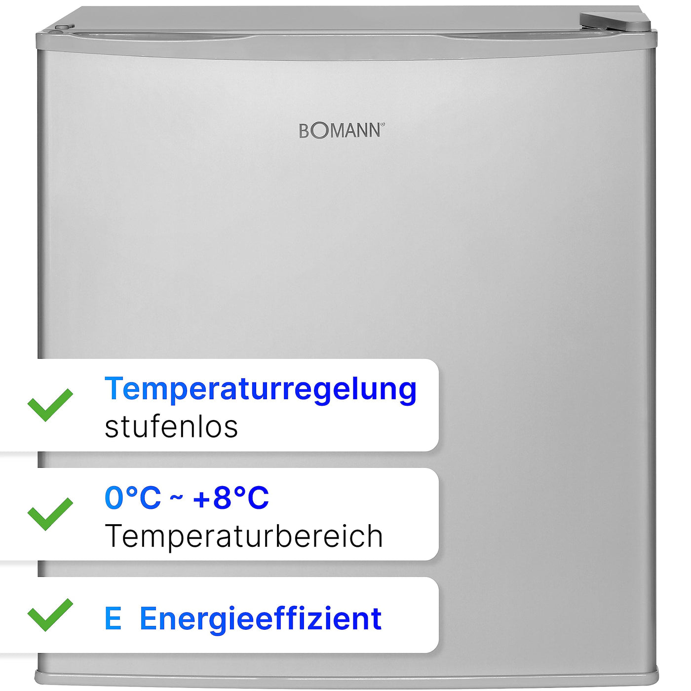Bomann® Mini Kühlschrank 42 Liter | Getränkekühlschrank klein für Büro, Camping und Gaming | kleiner Kühlschrank leise 39 dB | Minibar mit wechselbarem Türanschlag | 51x45x45 cm | KB 7346 inox