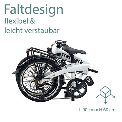 TRETWERK 20 Zoll E-Bike Klapprad - Akimbo - Faltrad Pedelec mit 8 Gang Kettenschaltung - klappbares Elektrofahrrad mit Heckmotor 50Nm - - weiß