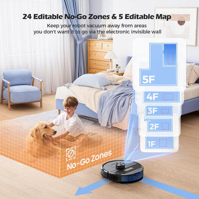 Lubluelu Saugroboter mit Wischfunktion 3-1, 4500Pa Staubsauger Roboter mit Lasernavigation, 54 dB Roboterstaubsauger mit Anti-Siphon-Technologie, 150 Min Laufzeit, APP Steuerung, 24 No-Go Zonen (SL68)