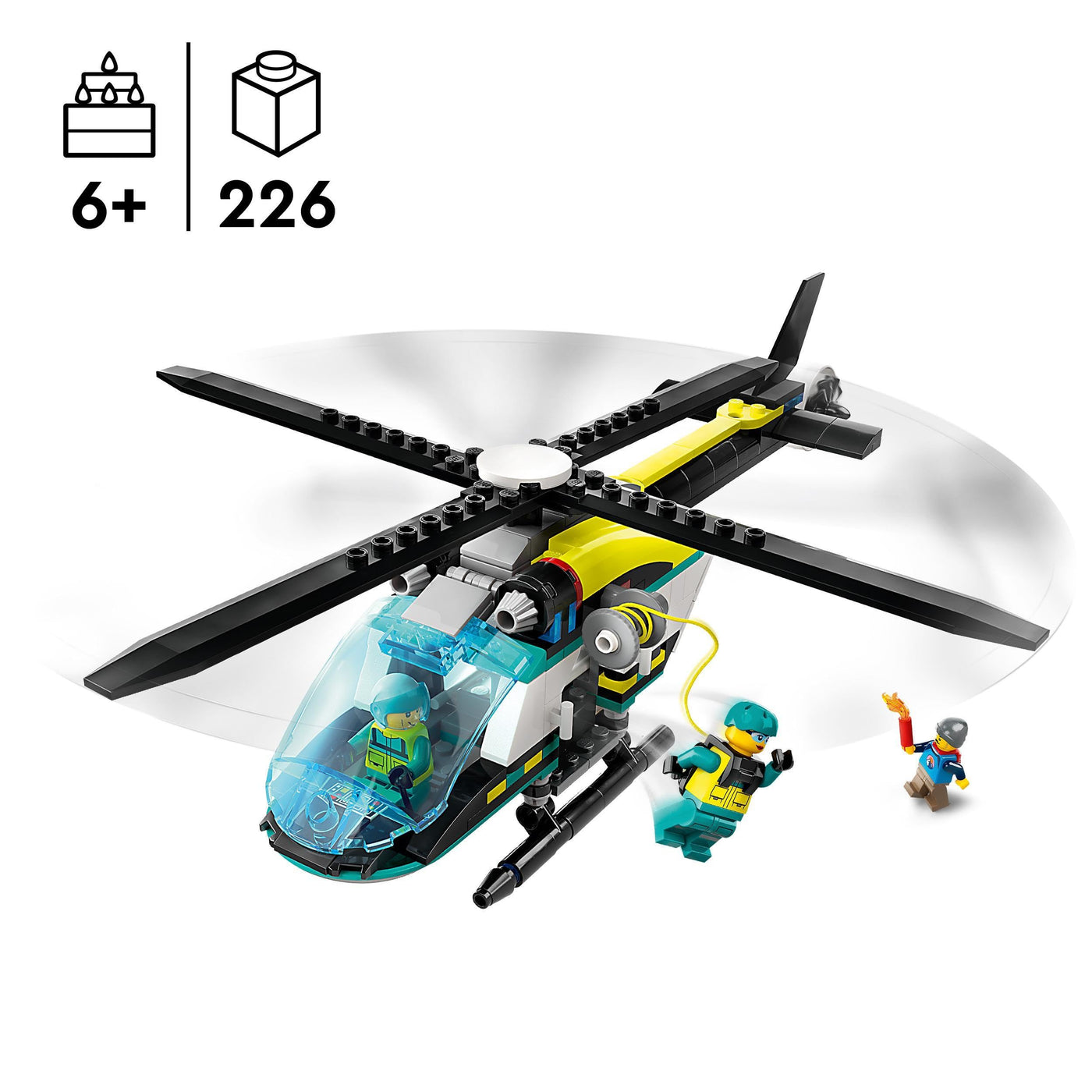 LEGO City Rettungshubschrauber, Hubschrauber-Spielzeug für Kinder, Helikopter mit Seilwinde, Rotoren und 3 Figuren inkl. Pilot, Wanderer und Luftretter, Geschenk für 6-jährige Jungs und Mädchen 60405