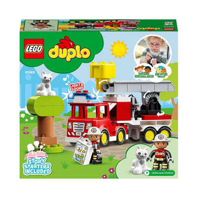 LEGO DUPLO Feuerwehrauto - Minifiguren für Vorschulkinder ab 2 Jahren - Montessori Spielzeug für Kleinkinder mit LKW, Feuerwehrmann, Katze und Baum - Kinder Geschenk für Mädchen und Jungen 10969