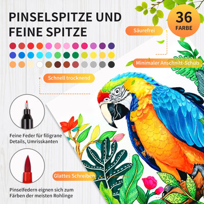 Malbuch für Erwachsene und Marker Set, Spiral gebundene Färbung Buch für Erwachsene Entspannung mit 36 Farben Marker, Angst Relief Geschenke mit 30 Mustern enthalten Mandala Tier Blumen