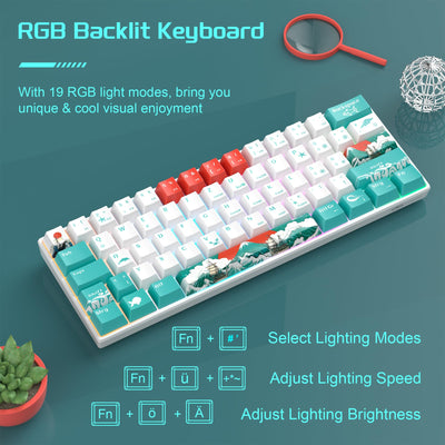 MageGee MK-STAR61 60% Mechanische Tastatur DE Layout, Hot-Swap-fähige kabelgebundene RGB-Gaming-Tastatur mit Farbstoff-Sublimationstastenkappen, vorgeölten Schaltern, Eva-Schaum für Mac/Win (Wellen)
