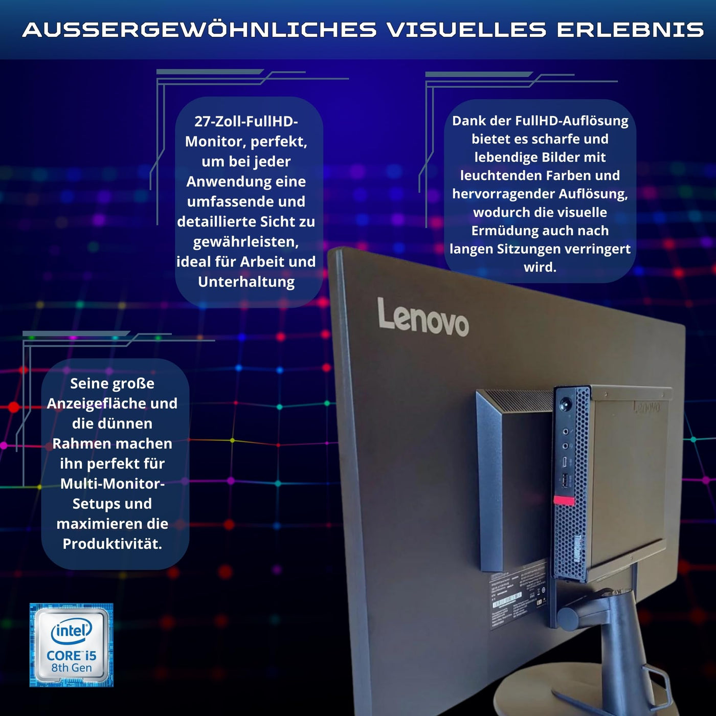 Lenovo Computer All in One 27 Zoll i5 8500 16 GB Ram 1 Tera SSD Win 11 Pro Office 2021 Pro 36 Monate Garantie -c27-40