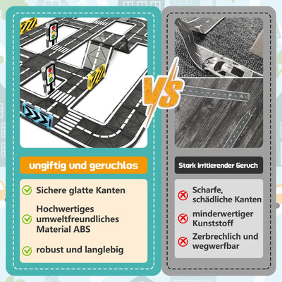 BuzzoXerex Magnetische Bausteine Straßenset, 50PCS Magnetische Fliesen Stadtstraßen, Magnetbausteine Straßenaufsatz-Set Lernaktivitäten Geschenk ab 3 4 5 Jahre