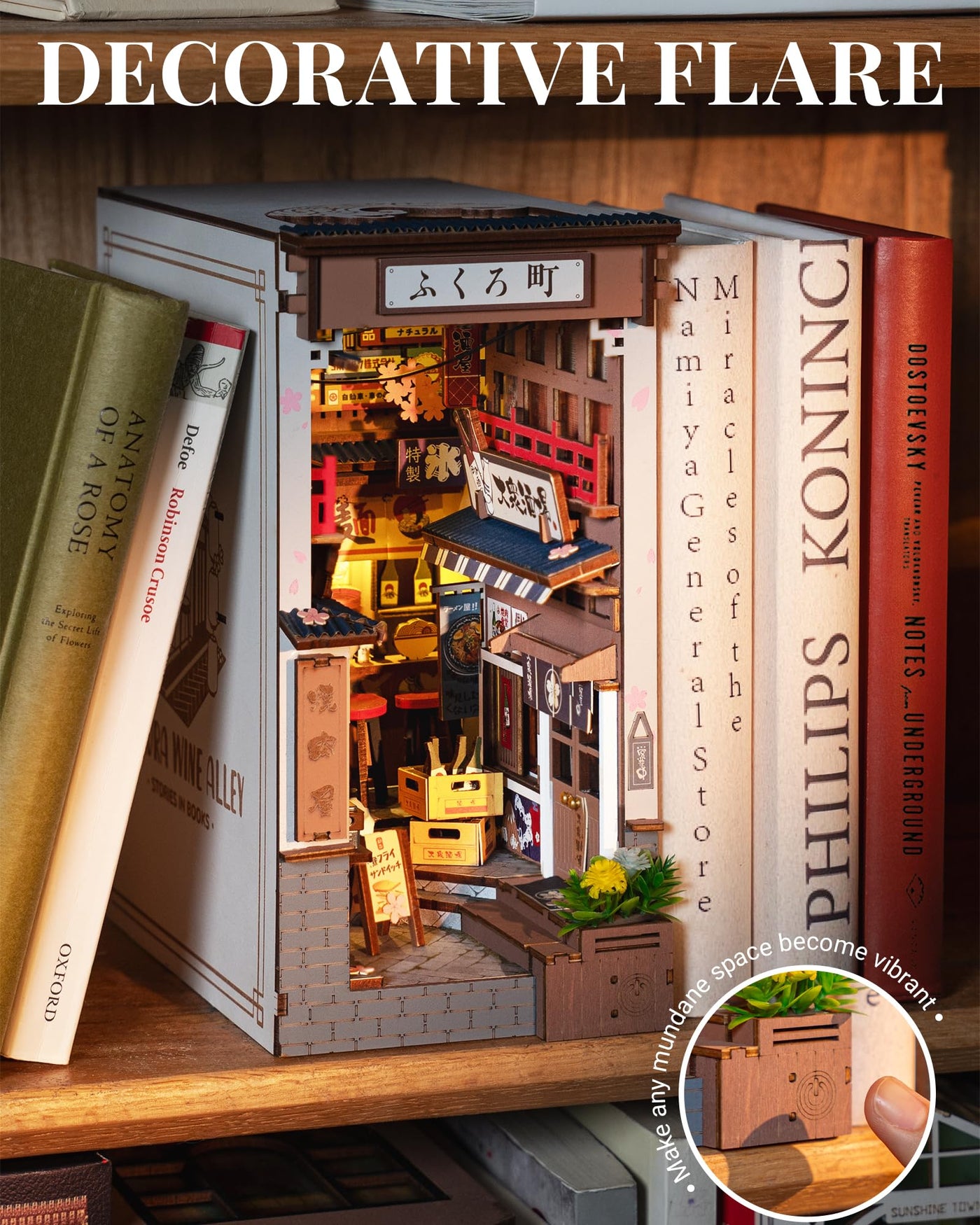 ROBOTIME Book Nook Kit Sakura Wine Alley, DIY Booknook Diorama 3D Puzzle Miniatur Haus, Modellbausatz Geschenke für Erwachsene Teenager, Bücherregal Deko