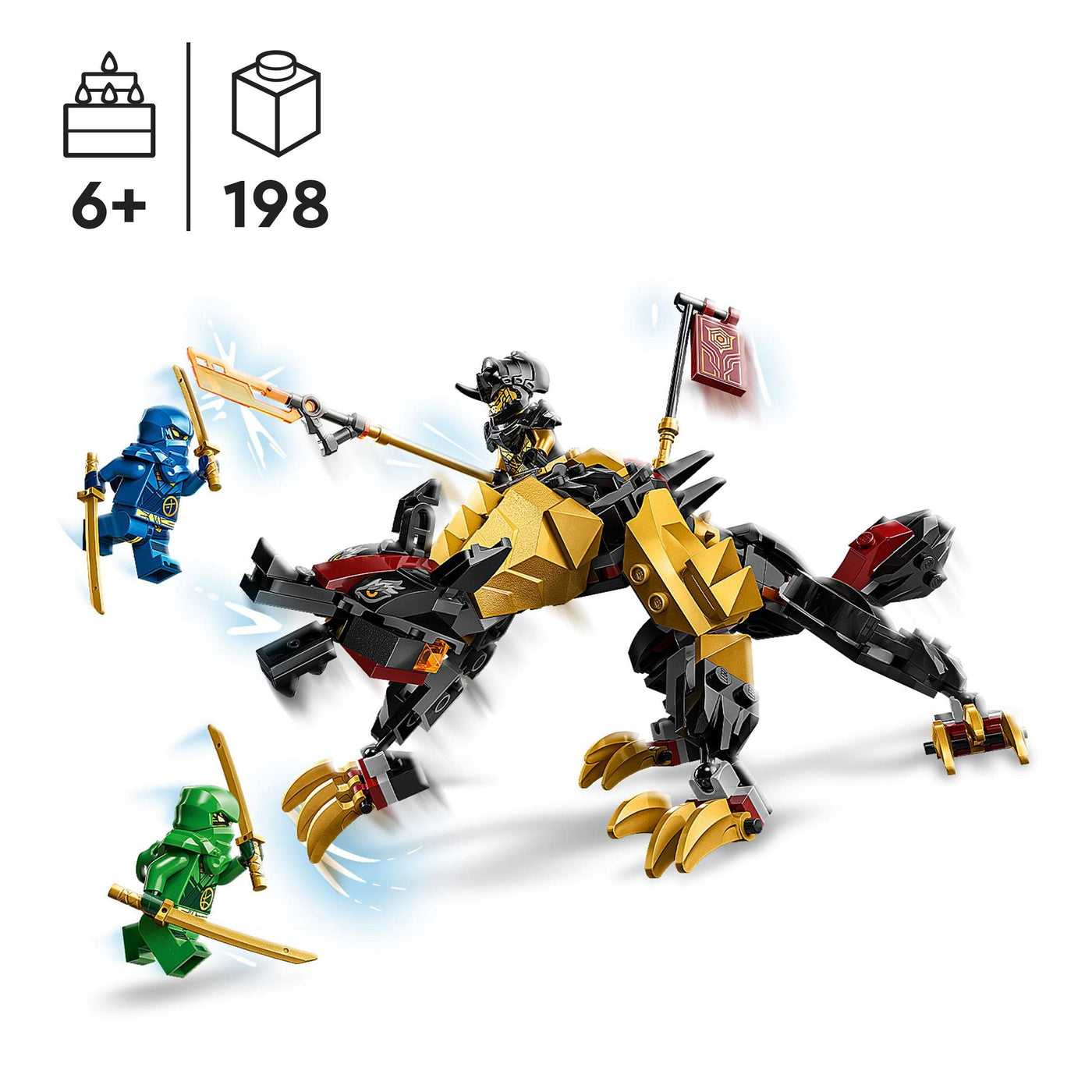 LEGO NINJAGO Jagdhund des kaiserlichen Drachenjägers, baubares Monster-Spielzeug für Kinder ab 6 Jahren, Jungs und Mädchen, posierende Fabelwesenfigur, 3 Minifiguren zum Sammeln, Geschenkidee 71790