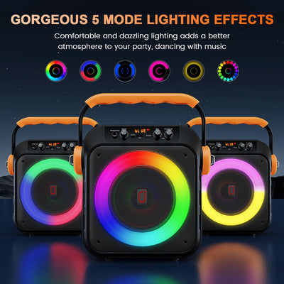 JYX Karaoke Maschine, Karaoke Anlage Mit 2 Mikrofonen, Tragbare Karaoke Maschine Mit 2 Drahtlosen Mikrofone, Bluetooth Lautsprecher Box Für Erwachsene/Kinder Mit Led Lichteffekte