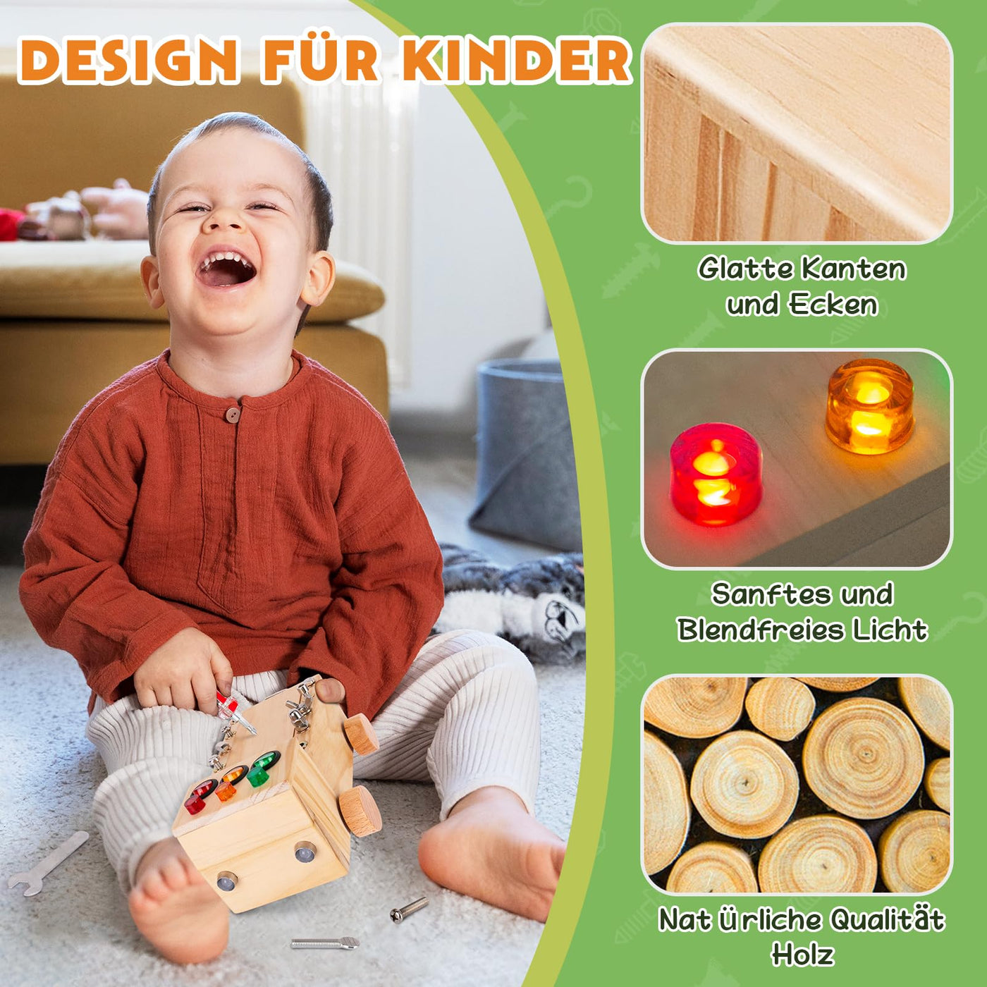 OAKJAR Montessori Schraubendreher Brett, Montessori Spielzeug ab 2-6 Jahre, Montessori Busy Board, Holzspielzeug Motorikspielzeug, Lernspielzeug für Babys Kleinkinder Jungen Mädchen