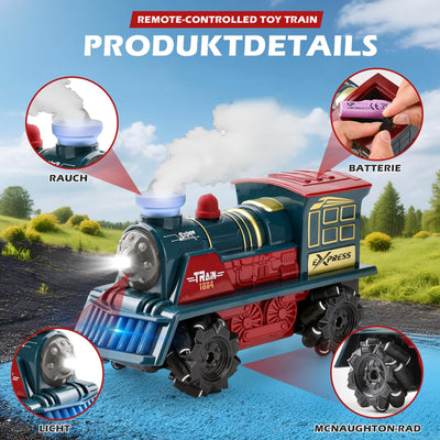 LTFIOON Ferngesteuertes Zug Spielzeug, 2.4GHz RC Dampflok mit Dampf, Licht & Sound, 4WD Eisenbahn mit Fernbedienung, 360° Drehung,Ferngesteuertes Auto Kinder ab 6 Jahren