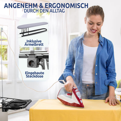 STAHLMANN ® Bügelbrett aus Aluminium [120x42 Bügelfläche] inkl. Ärmelbügelbrett – Bügeltisch – extra stabiles Bügelbrett [Made IN EU] – Bügelbrettbezug [100% Baumwolle]