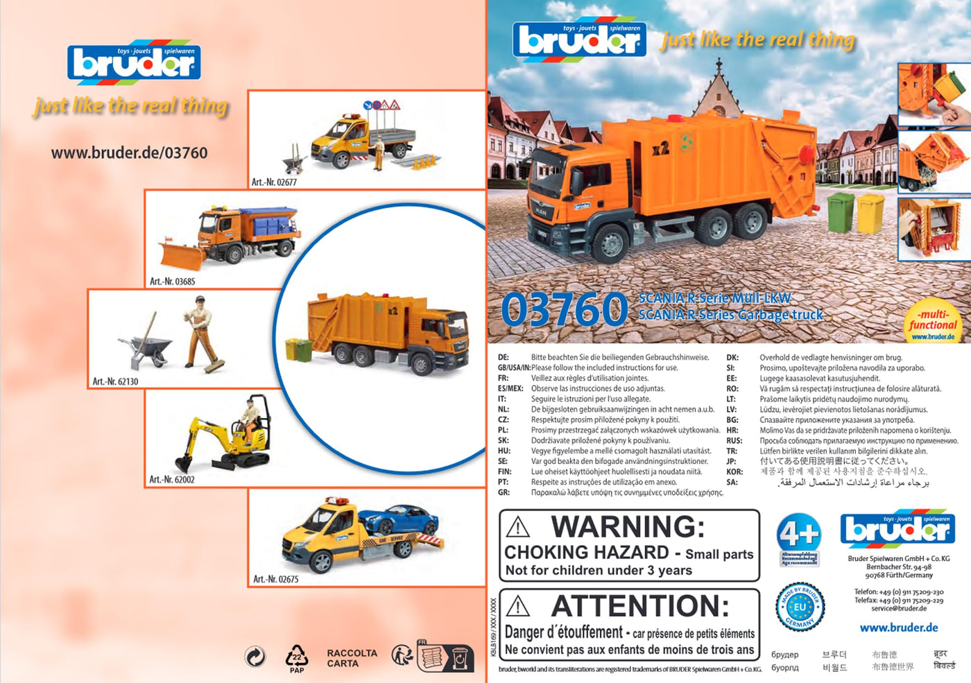 bruder 03760 - Man TGS Müll-LKW mit 2 Mülltonnen - 1:16 Fahrzeuge, Müllauto Spielzeug, Müllabfuhr, Müllwagen