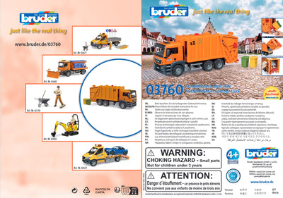 bruder 03760 - Man TGS Müll-LKW mit 2 Mülltonnen - 1:16 Fahrzeuge, Müllauto Spielzeug, Müllabfuhr, Müllwagen