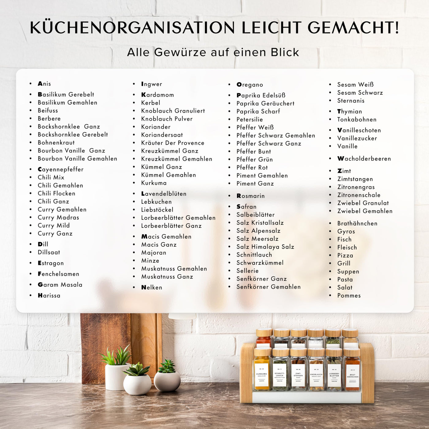 EDELHAUS Gewürzgläser Eckig Set mit Holzdeckel (24 x 120ml) Gewürzstreuer mit Streueinsatz und 240 Etiketten Weiß - Bambusdeckel Gewürzbehälter, Gewürzdosen, Gewürze organizer [10,7cm x 4,5cm]