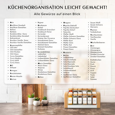 EDELHAUS Gewürzgläser Eckig Set mit Holzdeckel (24 x 120ml) Gewürzstreuer mit Streueinsatz und 240 Etiketten Weiß - Bambusdeckel Gewürzbehälter, Gewürzdosen, Gewürze organizer [10,7cm x 4,5cm]