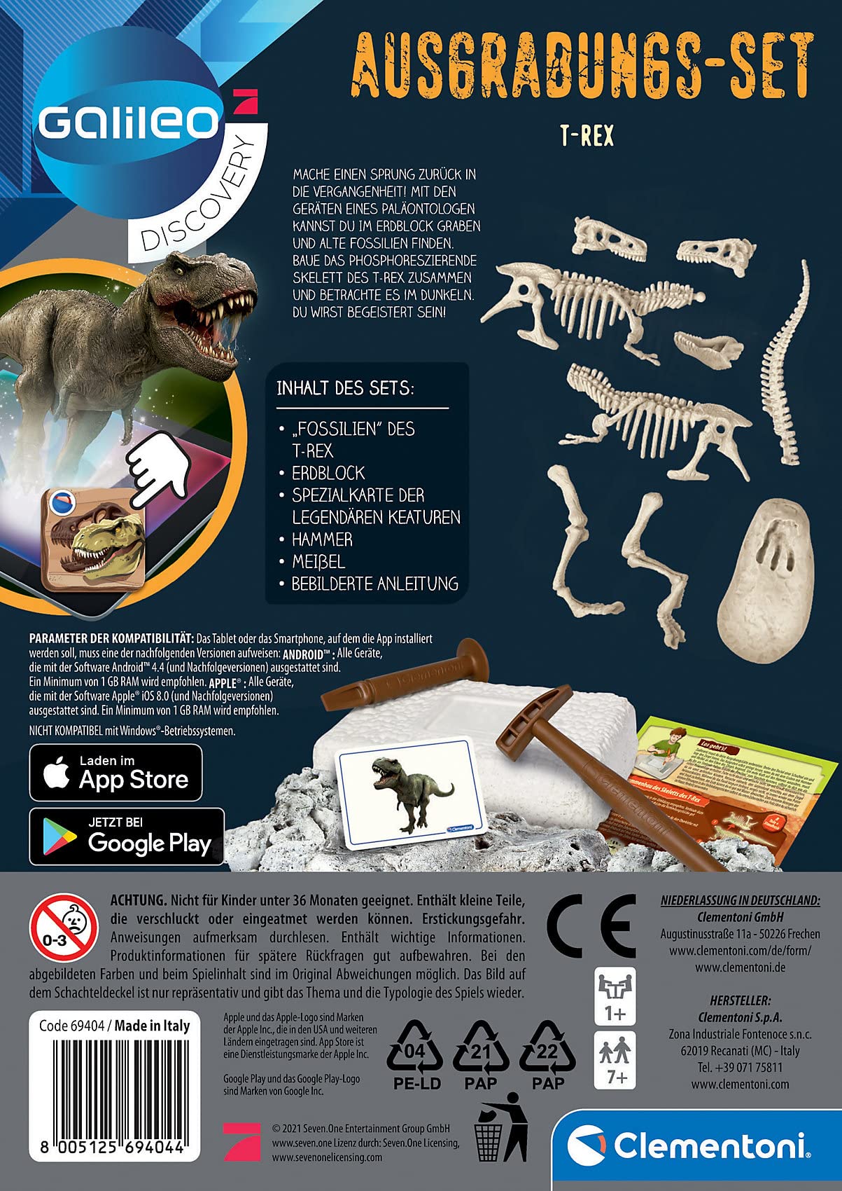 forscher spielzeug Clementoni Galileo Discovery – Ausgrabungs-Set T-Rex, Ausgraben von Di