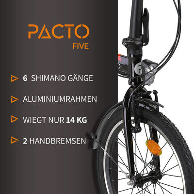 PACTO Five - Hollandrad Hochwertiges Klappfahrrad 27cm Aluminiumrahmen Bike 20 Zoll Aluminiumräder Bicycle, 6 Speed Shimano Gänge Faltrad Klapprad Fahrrad Klappfahrrad Für Erwachsene