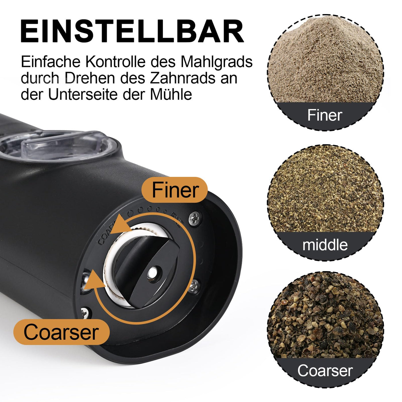 Herboom 2Stück Elektrische Salz und Pfeffermühle Set mit Reinigungsbürste, Mahlen Einstellbare Grobheit mit LED-Licht für BBQ Restaurant Küche, Batteriebetrieben (Batterien nicht enthalten)
