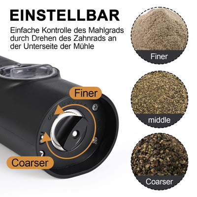 Herboom 2Stück Elektrische Salz und Pfeffermühle Set mit Reinigungsbürste, Mahlen Einstellbare Grobheit mit LED-Licht für BBQ Restaurant Küche, Batteriebetrieben (Batterien nicht enthalten)