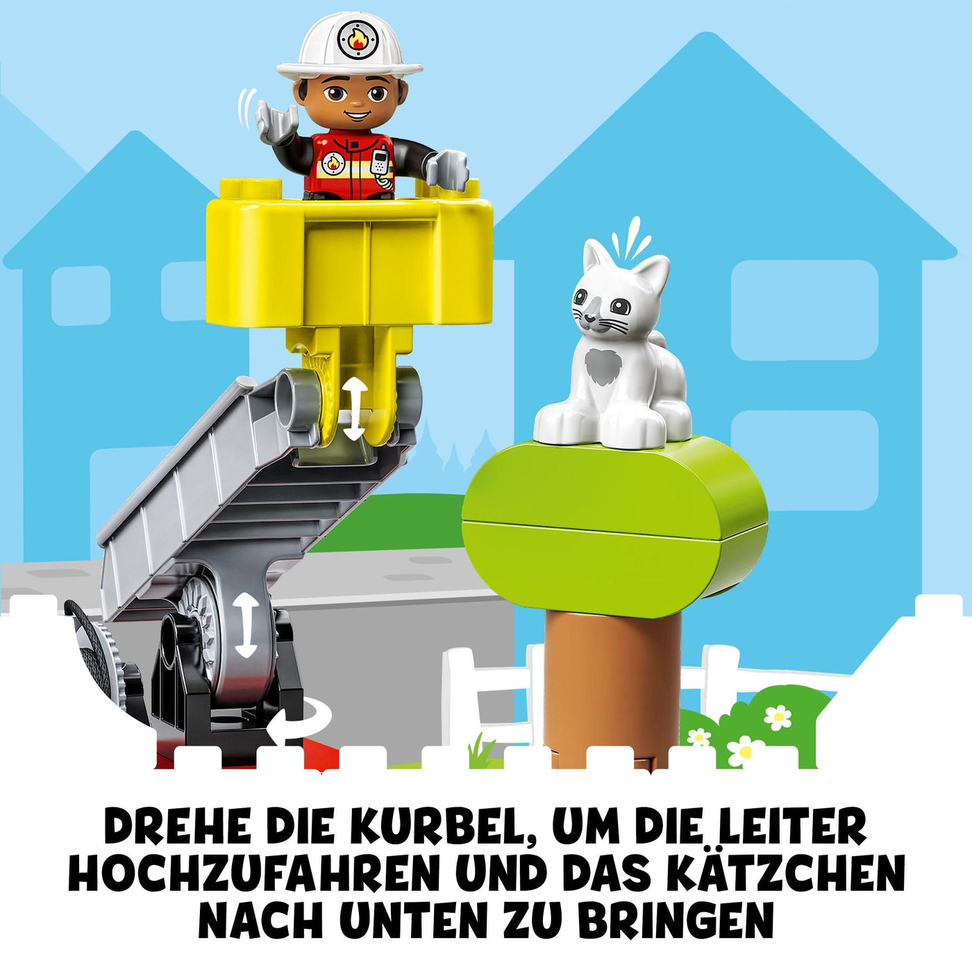 LEGO DUPLO Feuerwehrauto - Minifiguren für Vorschulkinder ab 2 Jahren - Montessori Spielzeug für Kleinkinder mit LKW, Feuerwehrmann, Katze und Baum - Kinder Geschenk für Mädchen und Jungen 10969
