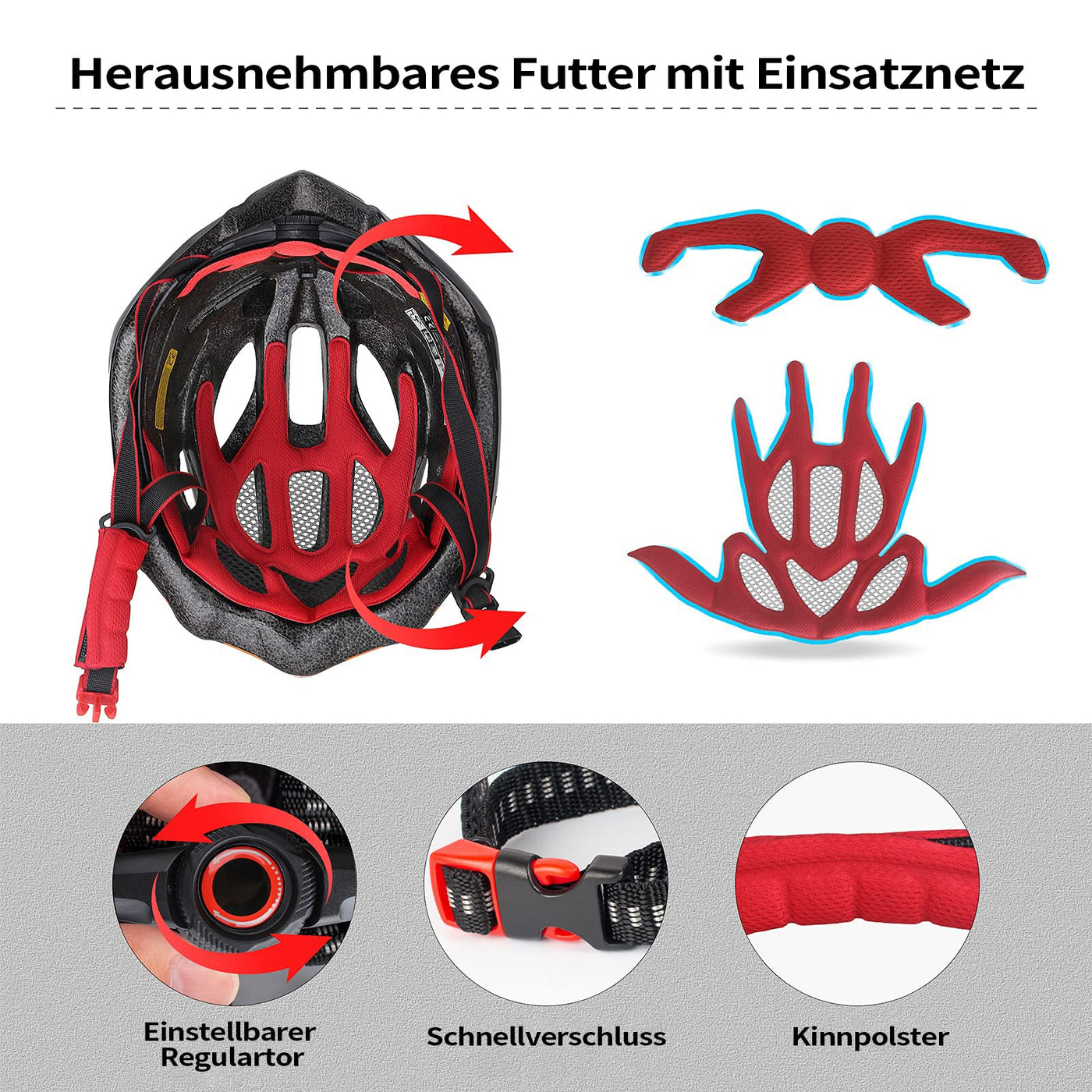 Shinmax Fahrradhelm Herren Fahrradhelm Damen Fahrradhelm mit Visier Abnehmbarer Fahrradhelm mit Licht MTB Fahrrad Helm Erwachsenen Unisex Mountainbike Helm Radhelm Rennradhelm 57-62cm