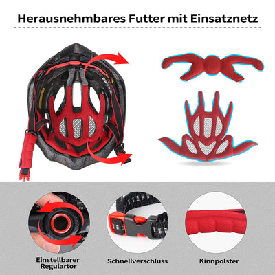 Shinmax Fahrradhelm Herren Fahrradhelm Damen Fahrradhelm mit Visier Abnehmbarer Fahrradhelm mit Licht MTB Fahrrad Helm Erwachsenen Unisex Mountainbike Helm Radhelm Rennradhelm 57-62cm