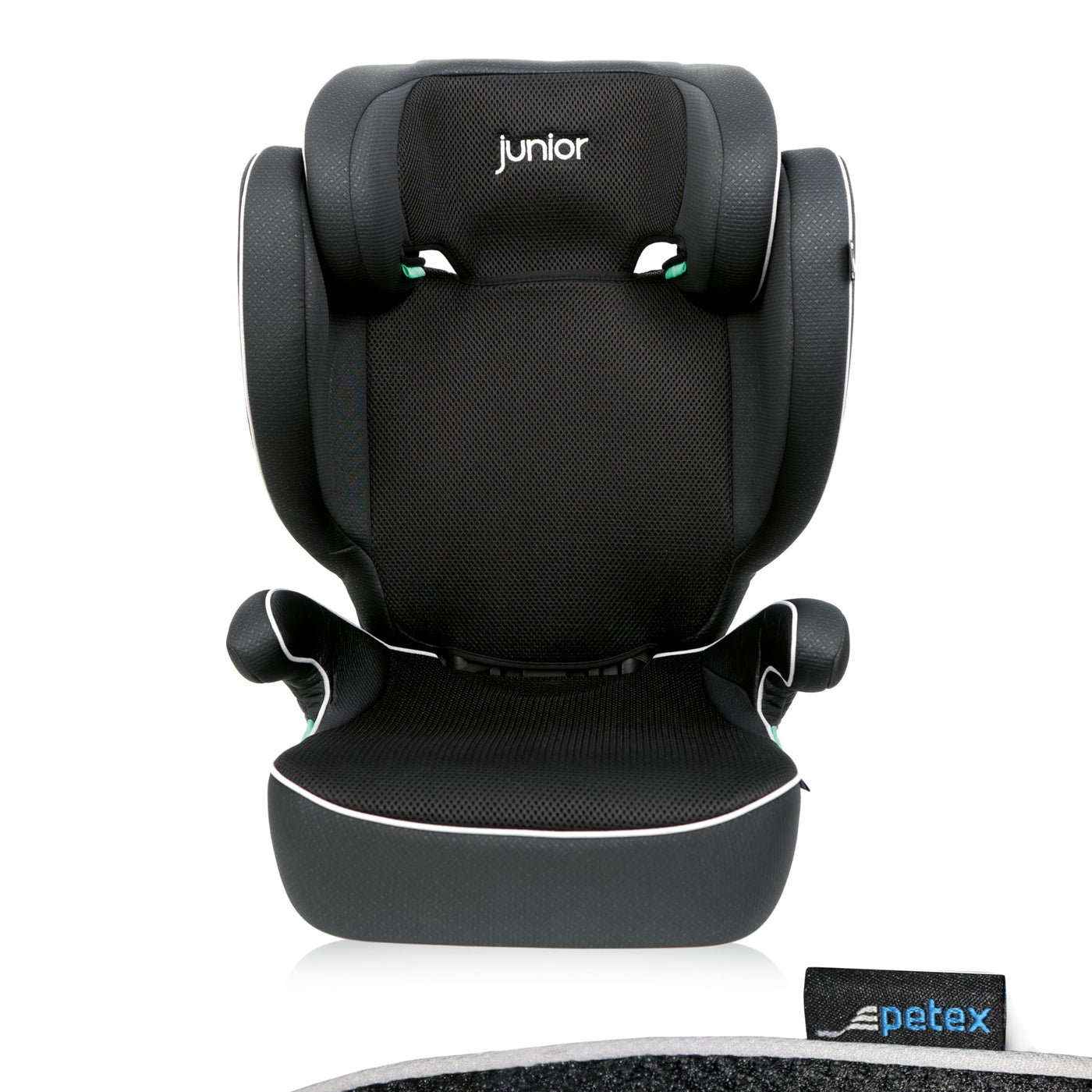 PETEX Auto-Kindersitz mit ISOFIX - Basic Plus i-Size Norm nach ECE R129 für Kinder von ca. 100-150 cm, höhenverstellbarer Kinderautositz in schwarz, 1 Stück
