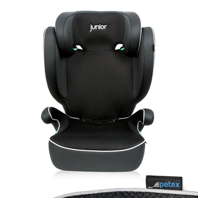 PETEX Auto-Kindersitz mit ISOFIX - Basic Plus i-Size Norm nach ECE R129 für Kinder von ca. 100-150 cm, höhenverstellbarer Kinderautositz in schwarz, 1 Stück