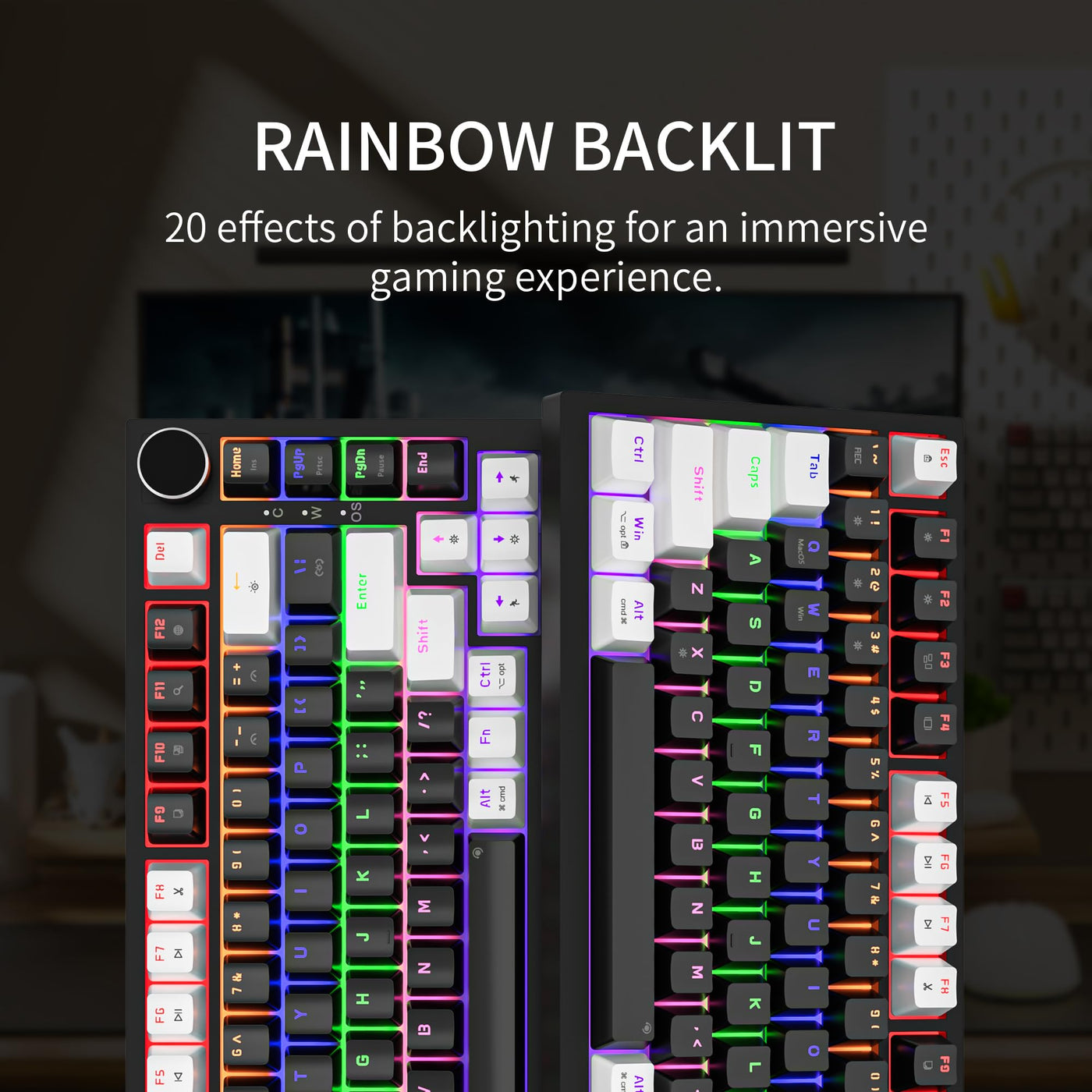 Newmen GM326 Mechanische Tastatur mit Kabel,Gaming Tastatur 75% Prozent,TKL Hot Swap LED Beleuchtung USB C Mini Mechanische Tastatur mit Knopf,für PC/Win/Mac,QWERTY Layout,Weiß/Schwarz,Rote Schalter