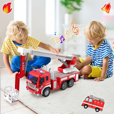 GizmoVine Feuerwehrauto Groß, Feuerwehr Spielzeugauto mit Drehleiter, Sound und Licht, Große Auto Spielzeug Modell, Geschenke für Jungen Mädchen, Kinder Fire Truck Fahrzeuge ab 3 4 5 6 7 8 Jahre