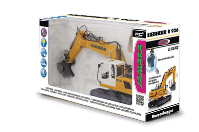 JAMARA 405060 Bagger Liebherr R936 1: 20 2,4GHz - realistische Funktionen (Entladen/Aufladen), jedes Gelenk einzeln steuerbar, 660° Turmdrehung, Metallschaufel, Motorsound, Hupe, Rückfahrwarnsound
