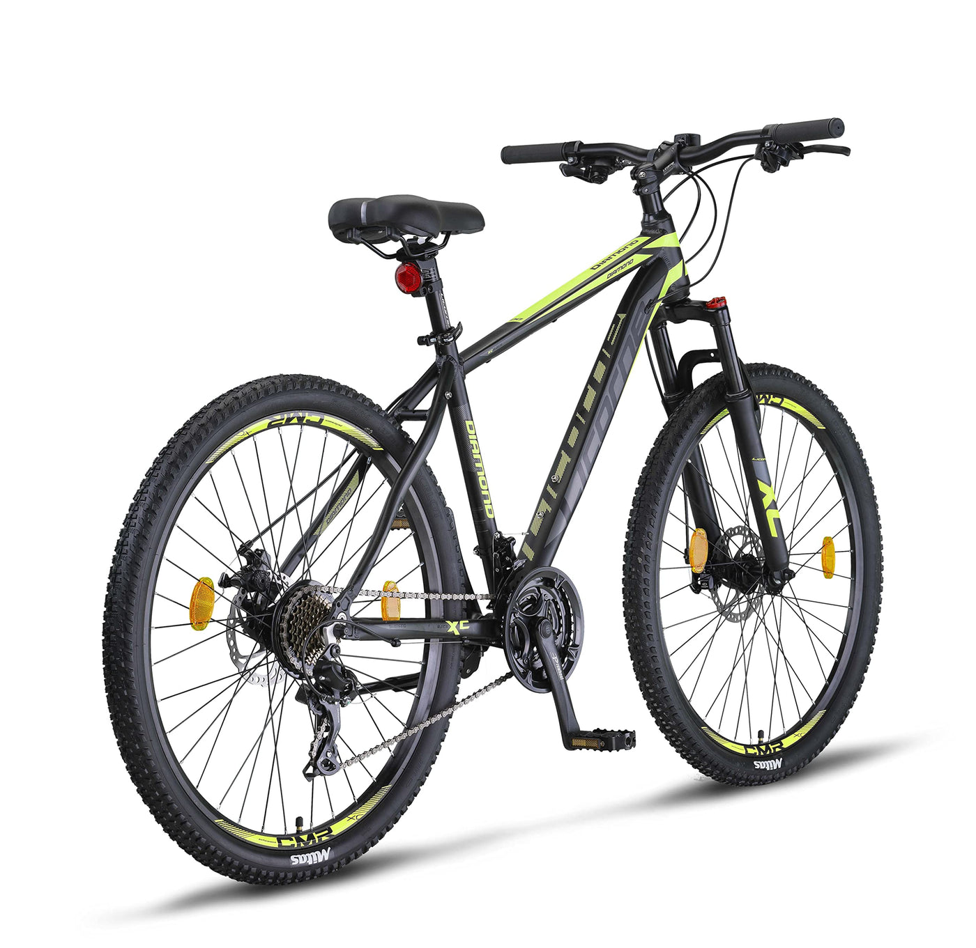 Licorne Bike Diamond Premium Mountainbike Aluminium, Fahrrad für Jungen, Mädchen, Herren und Damen - 21 Gang-Schaltung - Scheibenbremse Herrenrad – einstellbare Vordergabel (27.5, Schwarz-Lime)
