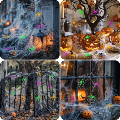 100 Stück Halloween Spinnen Deko - Halloween realistische Spinnen mit 5 Farben, Kunststoff kleine gefälschte Spinne Spielzeug Terror lustige Prank Requisiten für Halloween Party Dekorationen