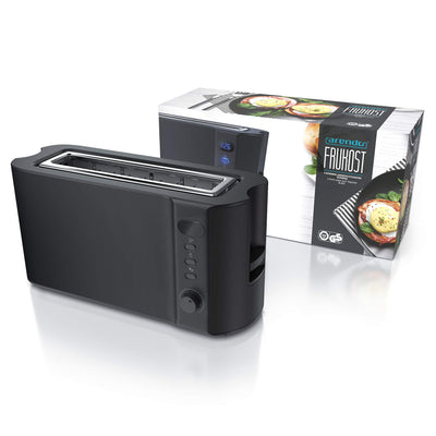 Arendo - Toaster Langschlitz 2 Scheiben - Defrost Funktion - 1000 W - Doppelwandgehäuse - Integrierter Brötchenaufsatz - Bräunungsgrade 1-6 – Display mit Restzeitanzeige - Edelstahl schwarz matt
