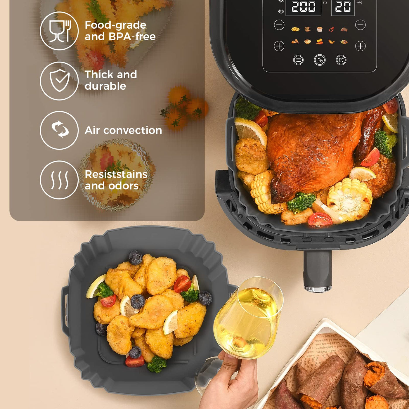 3 Packungen Silikonform für Heißluftfritteuse Air Fryer Liners Wiederverwendbar anstelle Airfryer Backpapier Pergamentpapier, Heißluftfritteuse Zubehör Geeignet für Ninja Foodi Max,Tefal,COSORI