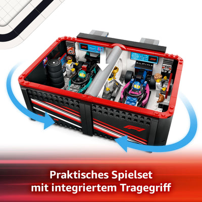 LEGO City F1 Garage mit Mercedes-AMG & Alpine Rennautos - Spielzeug Formel 1 Rennwagen mit 2 Rennfahrern & 4 Mechaniker Minifiguren - Geschenk für Jungen & Mädchen ab 7 Jahren und Fans 60444