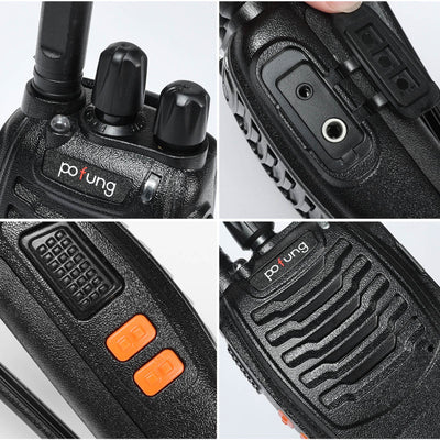 Walkie Talkie PMR446 lizenzfreies Zwei-Wege-Funkgerät, pofung PT88E 16 Kanäle Professionelle wiederaufladbare mit großer Reichweite USB-Ladestation und Hörmuscheln Schwarz 4 Stück