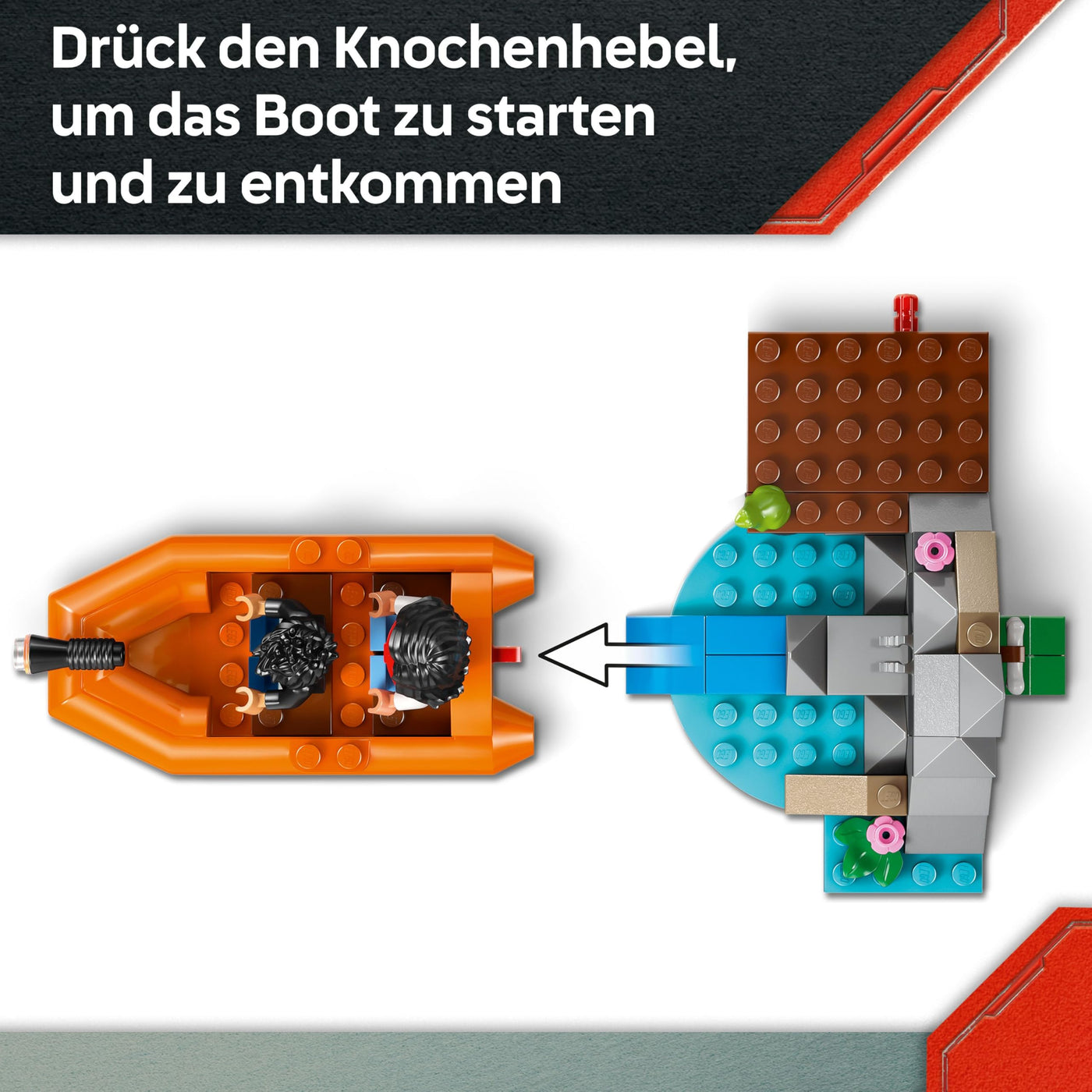 LEGO Jurassic World Flucht vor dem T.Rex – Interaktives Spielzeug mit Dinosaurier-Figur, Boot, ATV und 2 Minifiguren – Geschenk für Jungen und Mädchen ab 5 Jahren – 76975
