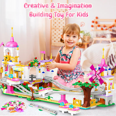 CUBIMANA Freund Achterbahn Baukasten - 719 Stück Mädchen City Vergnügungspark Achterbahn Baukasten Spielplatz Windmühle Bau Geburtstag Geschenk Spielzeug für Kinder Mädchen Jungen Alter 6 7 8 9 10 11+