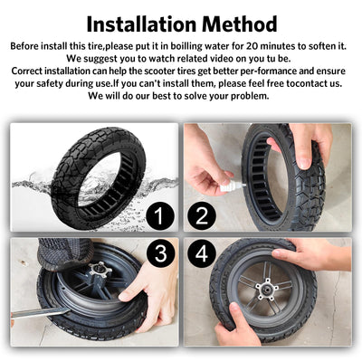 OUXI 10X2.125 Off Road Reifen für Elektroroller Ninebot F20/F30/F40/F65, 10 Zoll Vollgummireifen für Vorder- und Vollgummireifen für Elektroroller Tubeless(Schwarz 1Stück)