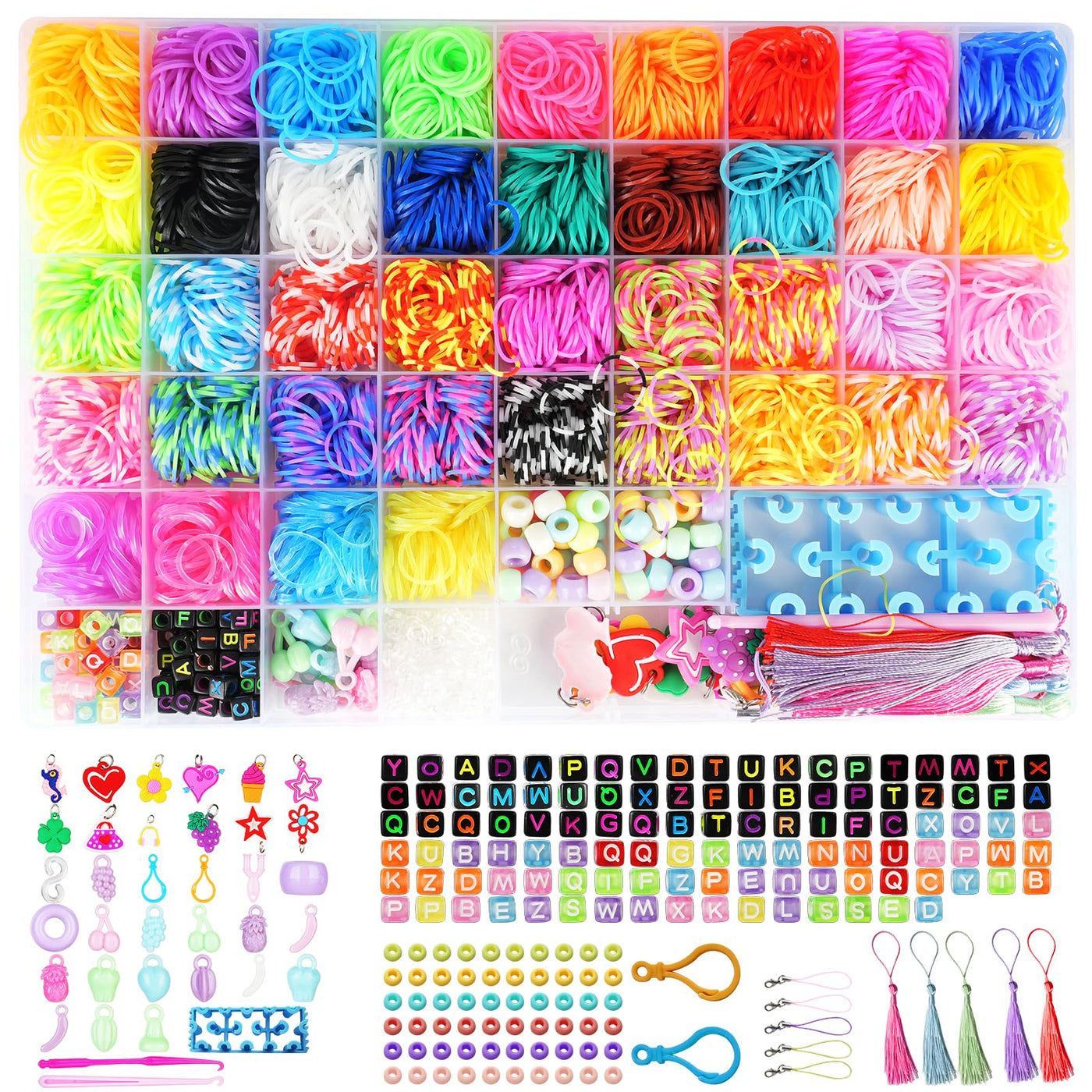 3800+ Für Loom Bänder Set, 54 Rastern Loop Armbänder Set Kinder, einschließlich Webstuhl, Häkelnadel, Anhänger, Perlen usw Für Loom Bänder Zubehör. Loops Gummis sind Kinderspielzeug und Geschenke