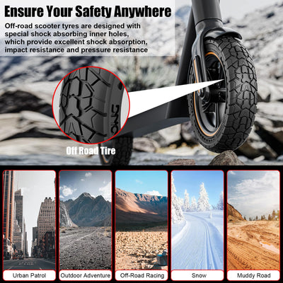 OUXI 10X2.125 Off Road Reifen für Elektroroller Ninebot F20/F30/F40/F65, 10 Zoll Vollgummireifen für Vorder- und Vollgummireifen für Elektroroller Tubeless(Schwarz 1Stück)