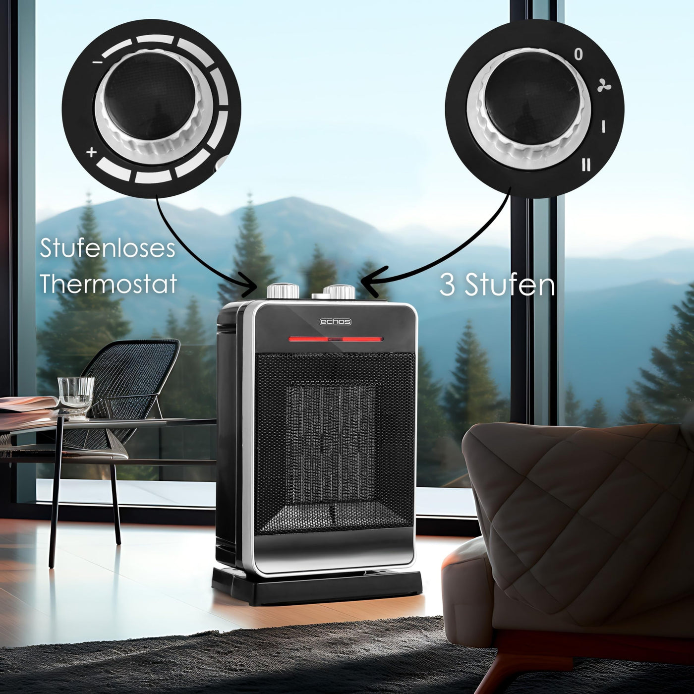 Keramik Heizlüfter energiesparend | 2000 Watt | Oszillierend | Energiesparend | Überhitzungsschutz | 3 Stufen | Hohe thermale Effizienz | Thermostat | Heizlüfter Leise| mobile Heizung | Elektroheizung