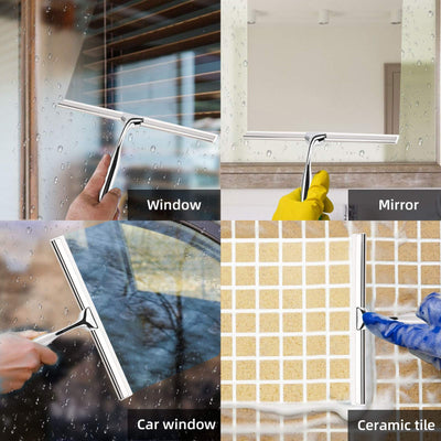 Telgoner Duschabzieher, Abzieher Dusche Edelstahl, Fensterabzieher mit 2 Silikon Wischlippe, 25cm Duschwischer mit Wandaufhänger Ohne Bohren für Badezimmer, Küche, Fenster und Auto Glas Reinigung