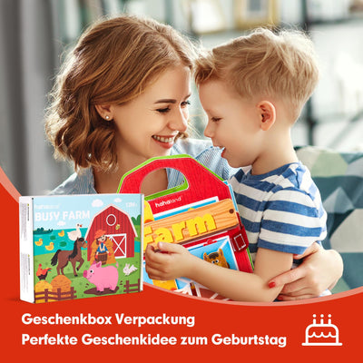 hahaland Busy Board ab 1 Jahr, 3D Filz Bauernhof Quiet Book ab 1 Jahre, Förderung Feinmotorischen Fähigkeiten,Frühes Lernspielzeug für Kinder,Busy Book für Autofahrt,Montessori Spielzeug ab 1 Jahr