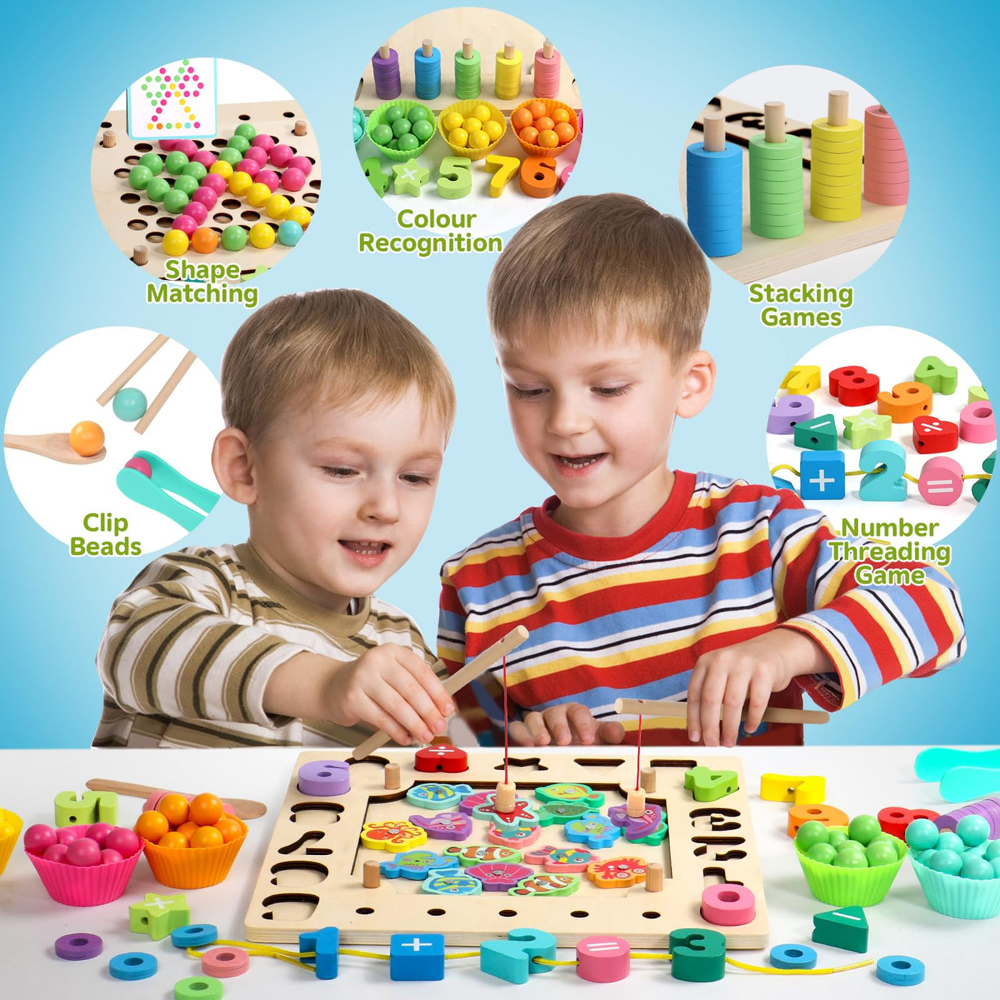 Montessori Spielzeug ab 3 Jahre, Spiele ab 3 4 5 6 Jahren - 6 IN 1 Magnetspiel Angelspiel Feinmotorik Brettspiele Lernspiele Kinderspielzeug ab 3 4 5 6 Jahre Geschenk 3 Jahre Junge Mädchen