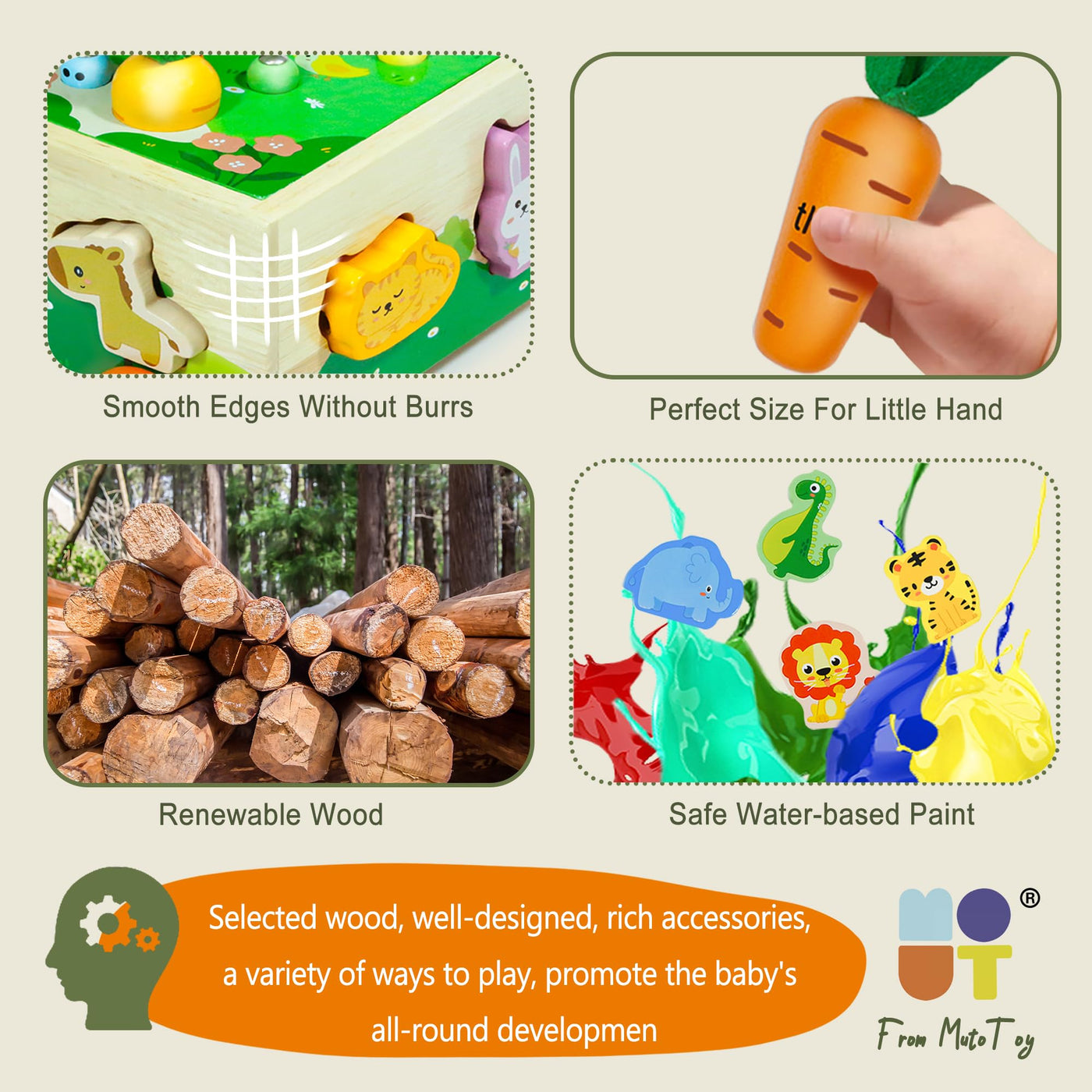 MutoToy® Montessori Spielzeug ab 1 Jahr, 6 in 1 Multifunktionale Holzspielzeug ab 1 2 3 Jahr Kinder, Farmspiel Motorikspielzeug aus Holz, Tier Sortier Stapel Lernspielzeug Geschenk für Mädchen Jungen