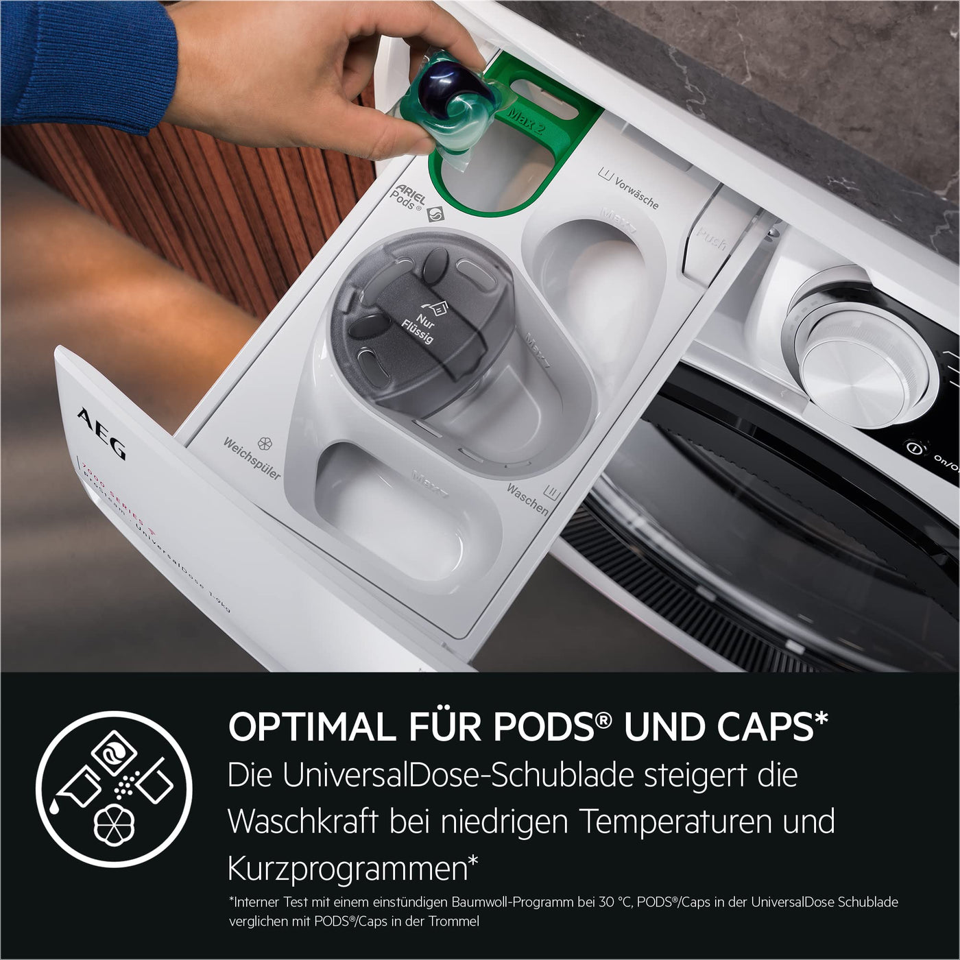 AEG LR8E80690 / WiFi / UniversalDose Schublade / 9.0 kg / Leise / Nachlegefunktion / Kindersicherung / Wasserstopp / 1600 U/min