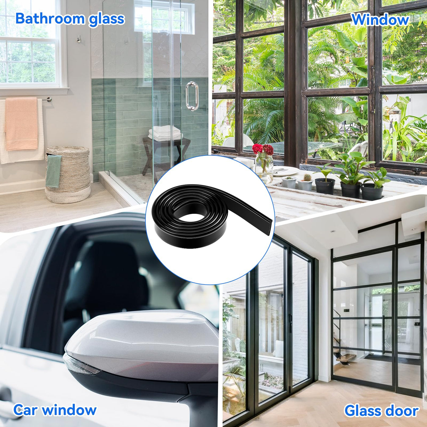2 Stück Fensterabzieher Gummilippe 105cm Schwarz Ersatz Fensterwischer Lippe Weich Silikon Ersatzgummi für Duschabzieher Fenster Glasflächen